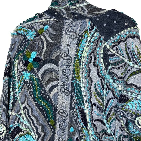 ANU Echo Sapphire BLUE FLORAL Embroidered Wool Jacket MEDIUM - Picture 9 of 10